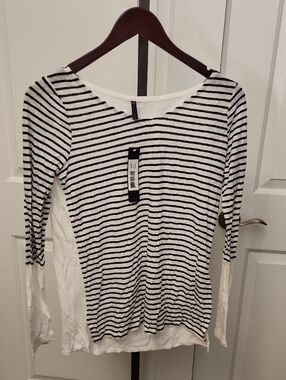 NYDJ Black & White Striped Long-Sleeve Tee